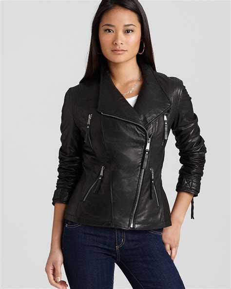 michael kors women's leather jackets|Michael Kors asymmetrical leather jacket.